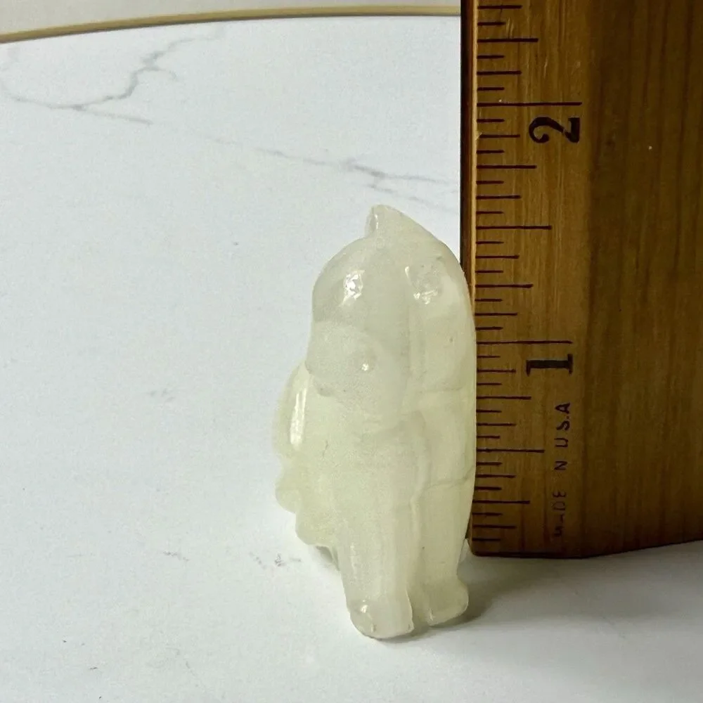 Vtg Polished Alabaster Jade Color Cat Figurine Small Translucent Stone Carving